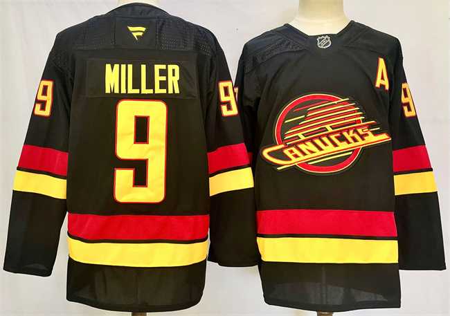Men%27s Vancouver Canucks #9 J.T. Miller Black 2024-25 With A Patch Alternate Stitched Hockey Jersey